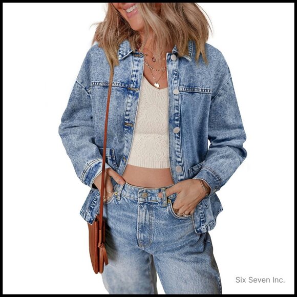 Oversized Boyfriend Denim Jacket Classic Chic Minimal Casual Long Sleeve